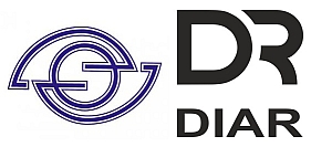 Banner der Marke "DiaR" der Aktiengesellschaft "Rogachev Plant "Diaproektor", (Kyrillisch: ОАО "Рогачевский Завод "Диапроектор") welche Teil der BelOMO-Holding ist